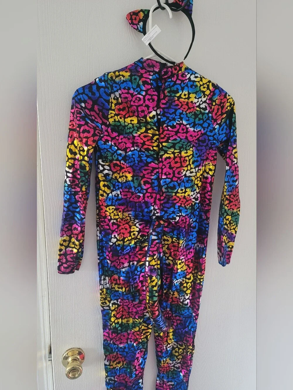 Kid UNISEX Wild Cat Rainbow Foil Leopard Halloween Costume Jumpsuit Size 8